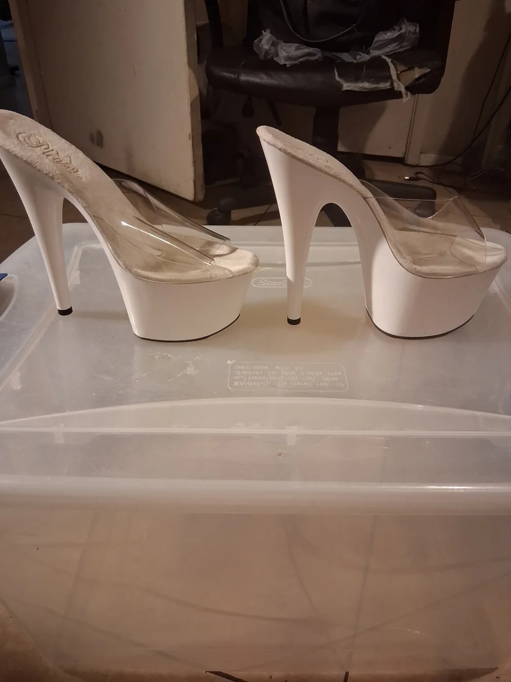 Clear PVC Platform Mule Heels in White